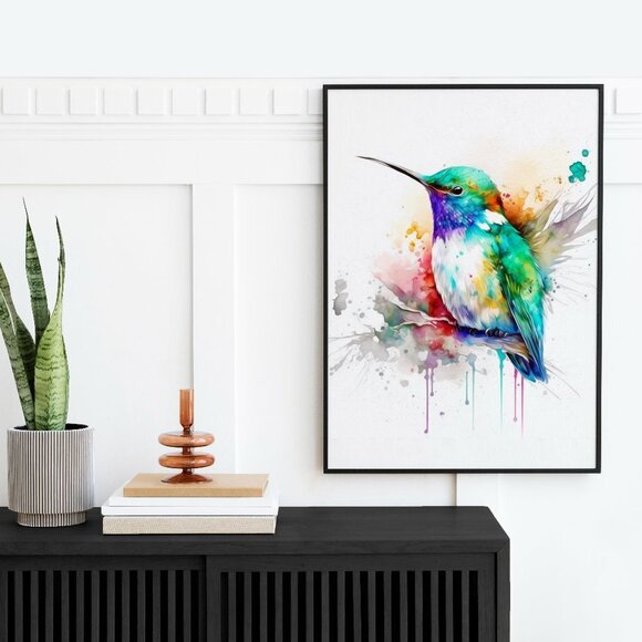 NobleCaptures Other - 20x30 Hummingbird Cute Chubby Watercolor Oil Painting Art Poster Print
